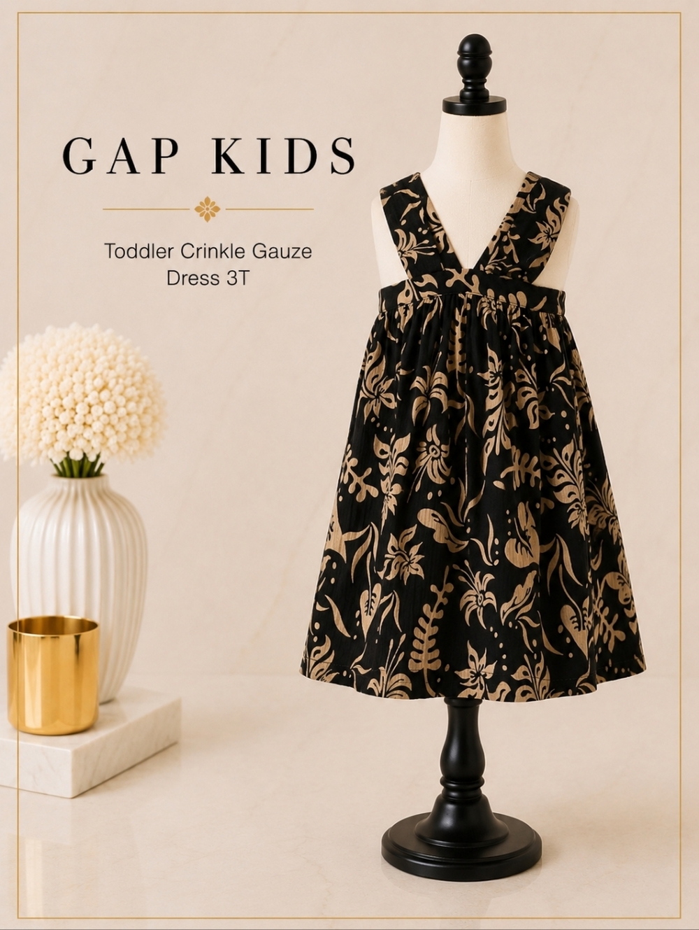 Like New GAP Toddler Girl 3T Crinkle Gauze Flutter Halter Dress Black